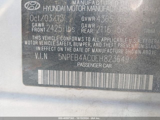 5NPEB4AC0EH823649 Hyundai SONATA GLS