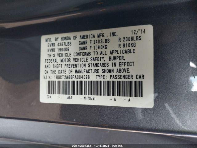 1HGCT2A86FA004028 Honda Accord Ex-l V-6