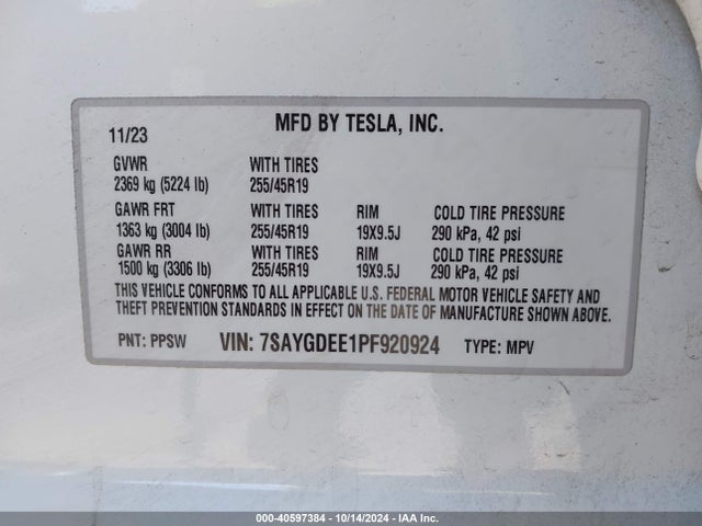 2023 TESLA MODEL Y 7SAYGDEE1PF920924 Photo 8