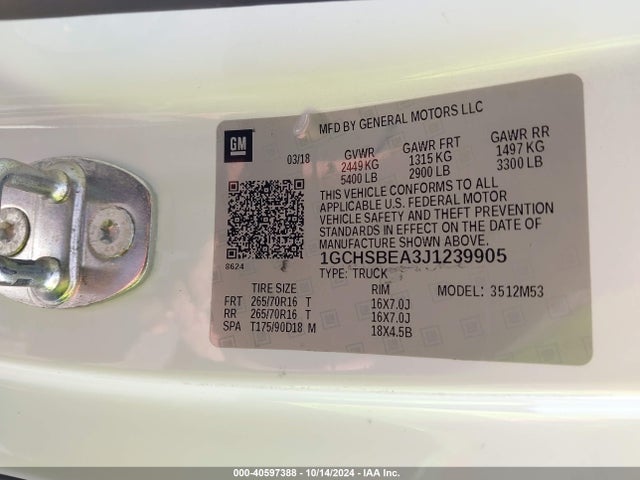 Chevrolet Colorado Wt 2018 1GCHSBEA3J1239905 Image 9
