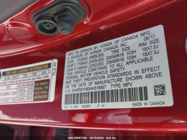 2HKRW1H80HH519067 Honda Cr-v Ex-l/ex-l Navi