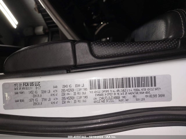 1C4RJFDJ3JC149660 Jeep Grand Cherokee Srt 4x4