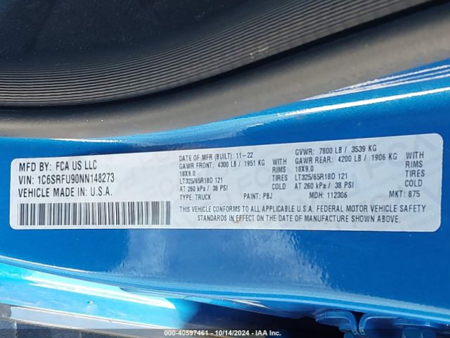 1C6SRFU90NN148273 RAM 1500 Trx  4x4 5'7 Box