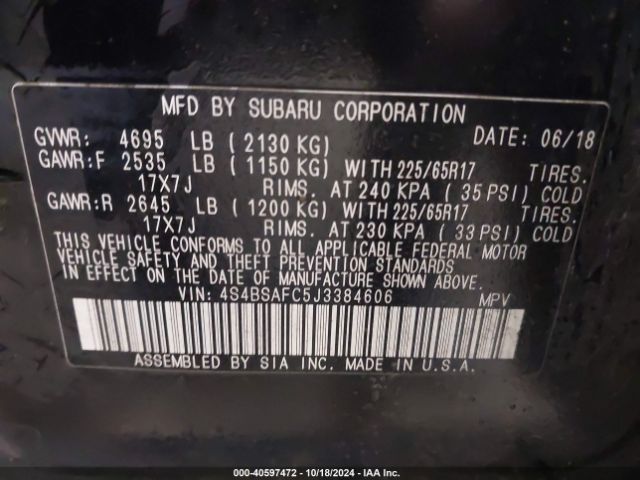 4S4BSAFC5J3384606 Subaru Outback 2.5i Premium