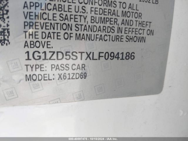 1G1ZD5STXLF094186 Chevrolet Malibu Fwd Lt