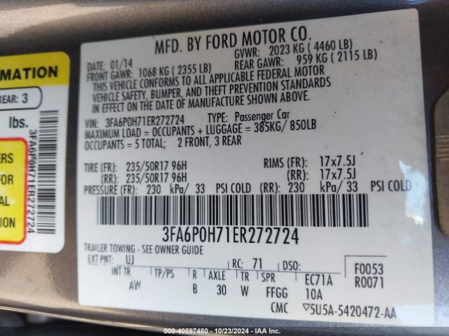 3FA6P0H71ER272724 Ford FUSION SE