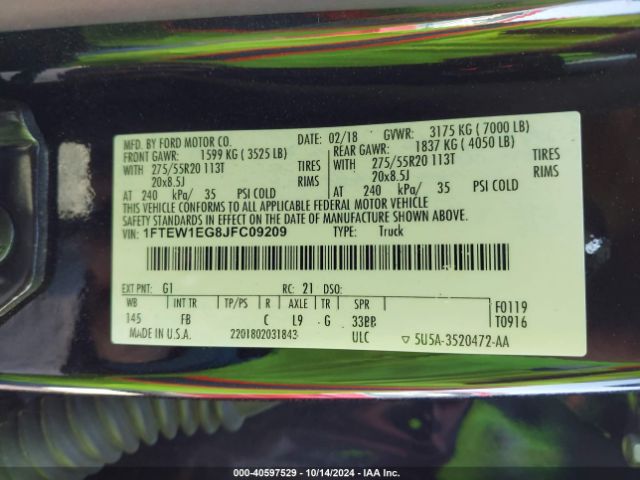 1FTEW1EG8JFC09209 Ford F-150 Xlt