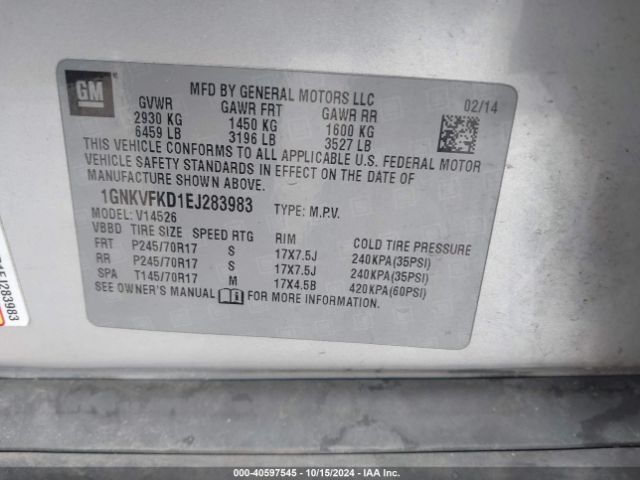 1GNKVFKD1EJ283983 Chevrolet Traverse Ls