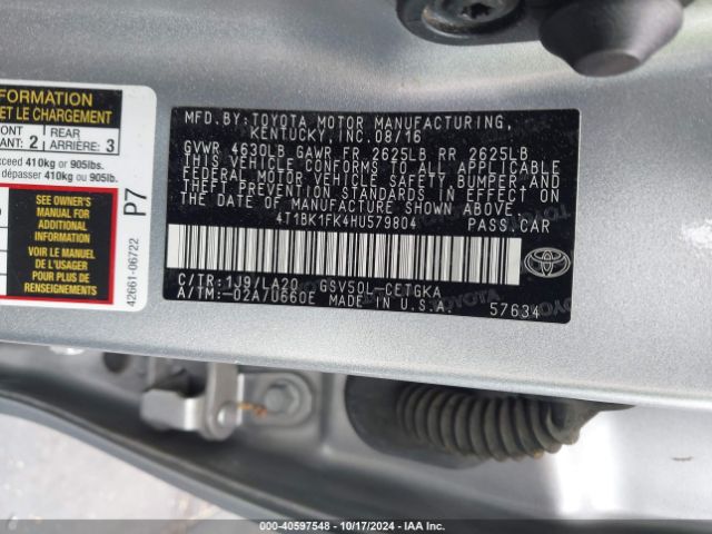 4T1BK1FK4HU579804 Toyota Camry Xle V6