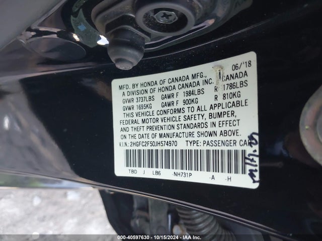 Honda Civic Lx 2018 2HGFC2F50JH574970 Image 9