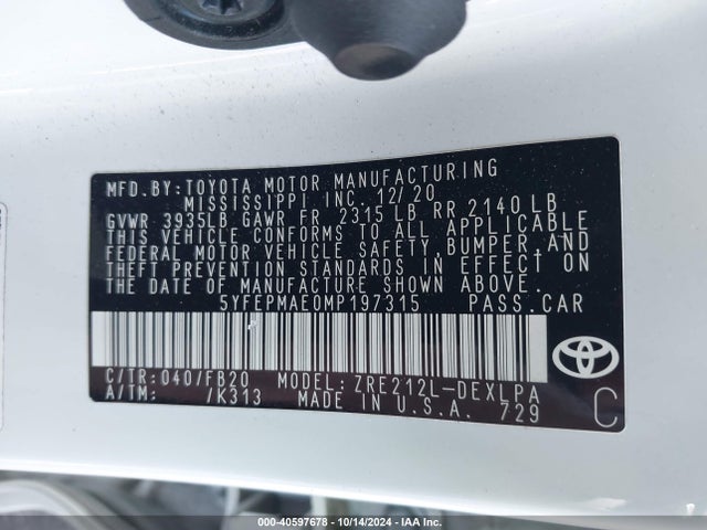Toyota COROLLA LE 2021 5YFEPMAE0MP197315 Image 9
