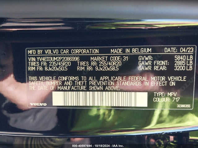 YV4ED3UM2P2086996 Volvo Xc40 Recharge Pure Electric Twin Ultimate