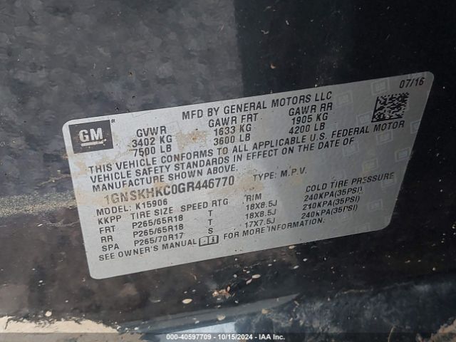 1GNSKHKC0GR446770 Chevrolet Suburban Lt