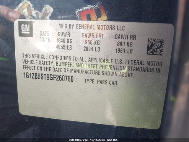 Chevrolet MALIBU LS 2016 1G1ZB5ST9GF260760 Image 9