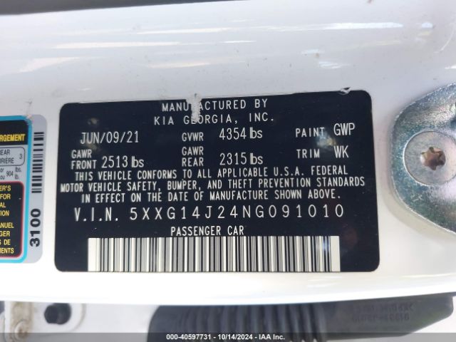 5XXG14J24NG091010 KIA K5 LXS