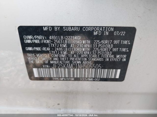 JF2SKAMC1NH505505 Subaru Forester Wilderness