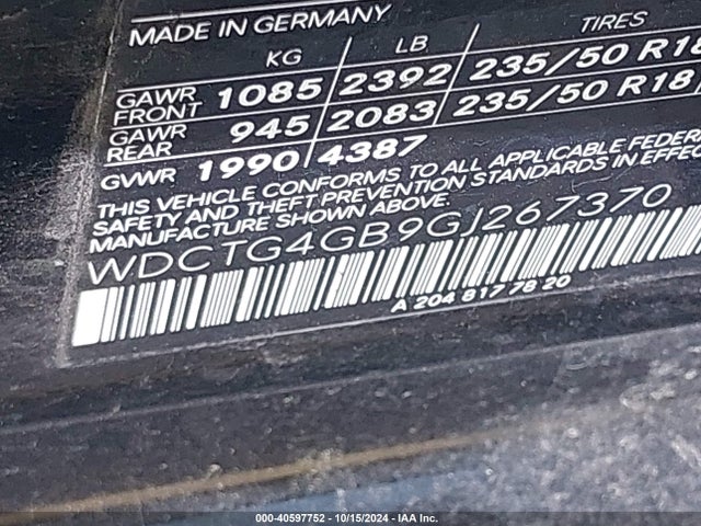 WDCTG4GB9GJ267370 Mercedes-Benz Gla 250 4matic