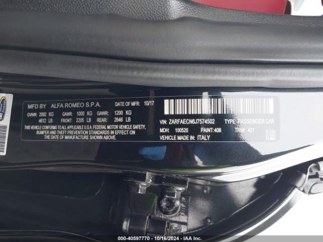 ZARFAECN6J7574502 Alfa Romeo Giulia Ti Sport Rwd
