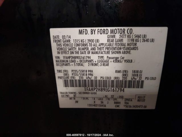 1FAHP2H89EG161794 Ford TAURUS SEL