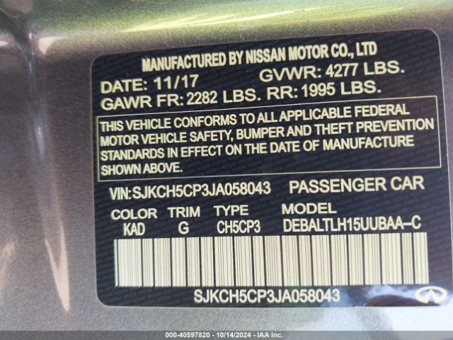 SJKCH5CP3JA058043 Infiniti Qx30 Sport