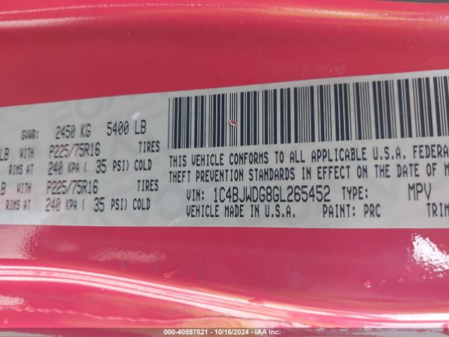 1C4BJWDG8GL265452 Jeep Wrangler Unlimited Sport