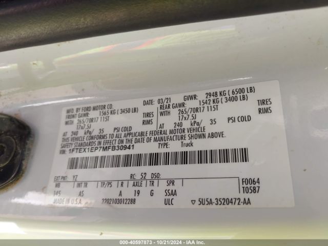 1FTEX1EP7MFB30941 Ford F-150 Xl