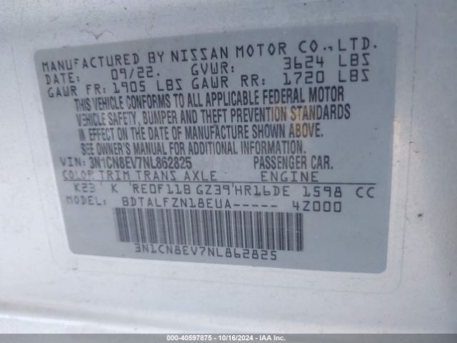 3N1CN8EV7NL862825 Nissan Versa 1.6 Sv Xtronic Cvt