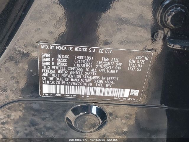3CZRU5H78HM700099 Honda Hr-v Ex-l