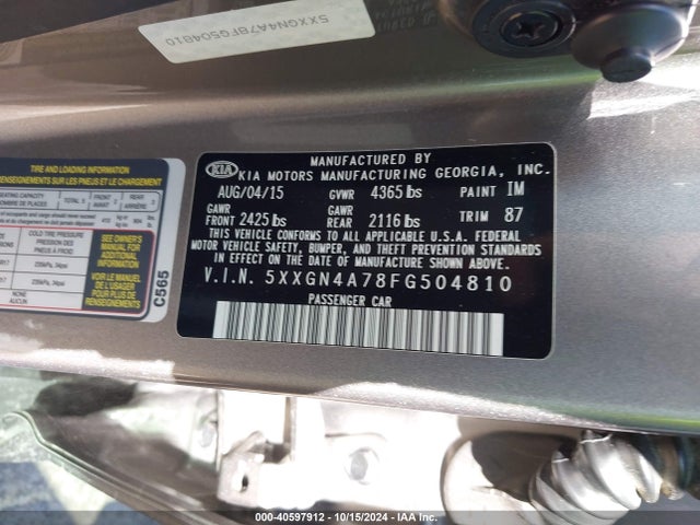 KIA OPTIMA EX 2015 5XXGN4A78FG504810 Image 9