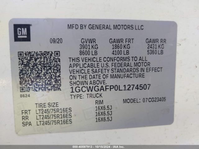 1GCWGAFP0L1274507 Chevrolet Express Cargo Rwd 2500 Regular Wheelbase Wt