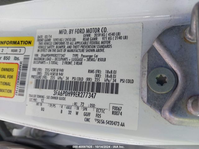 3FA6P0H99ER277347 Ford FUSION SE