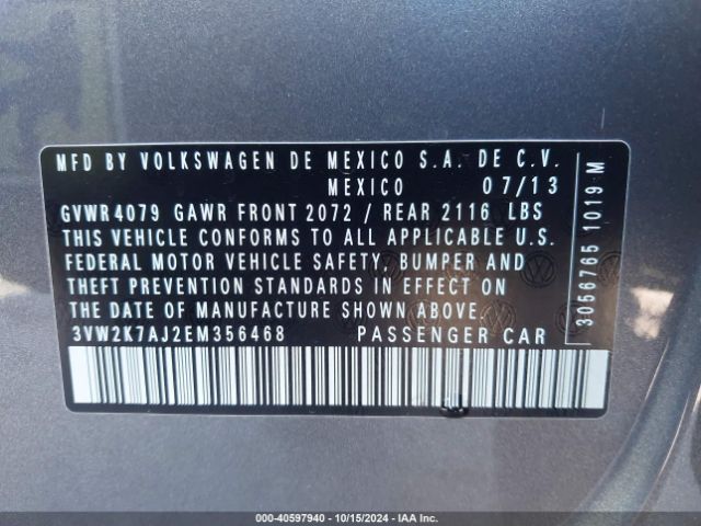 3VW2K7AJ2EM356468 Volkswagen Jetta 2.0l S