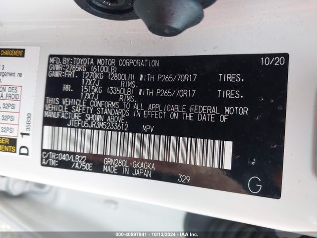 Toyota 1gr-fe 2021 JTEFU5JR3M5233612 Image 25