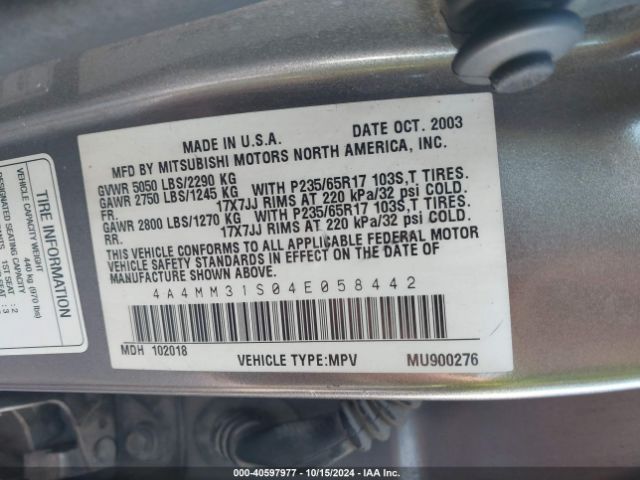 2004 MITSUBISHI ENDEAVOR 4A4MM31S04E058442 Photo 8