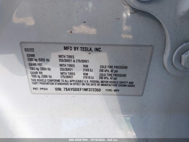 7SAYGDEF1NF372350 Tesla Model Y Performance Dual Motor All-wheel Drive