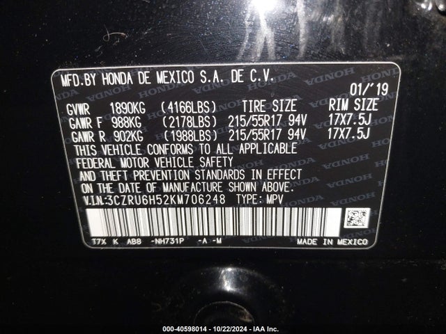 Honda HR-V EX 2019 3CZRU6H52KM706248 Image 9