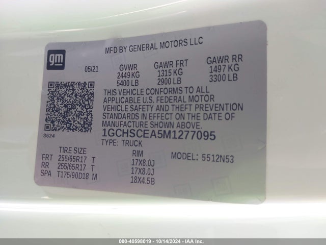 1GCHSCEA5M1277095 Chevrolet Colorado 2wd  Long Box Lt