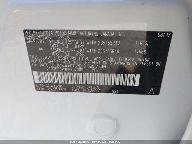 Toyota Rav4 Limited 2017 2T3YFREV1HW402109 Image 9