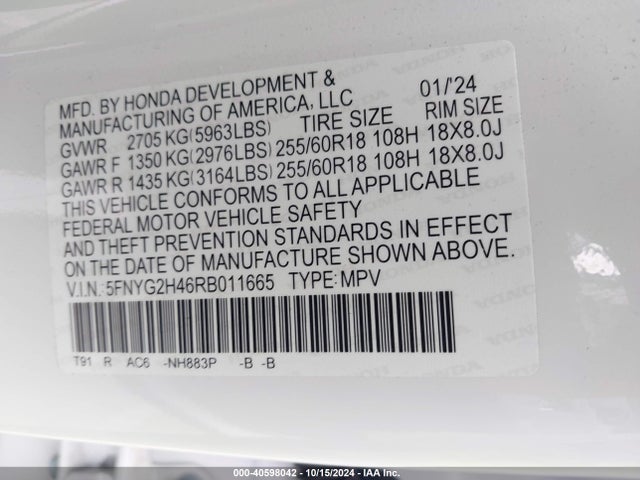 Honda Pilot Ex-l 2024 5FNYG2H46RB011665 Image 9