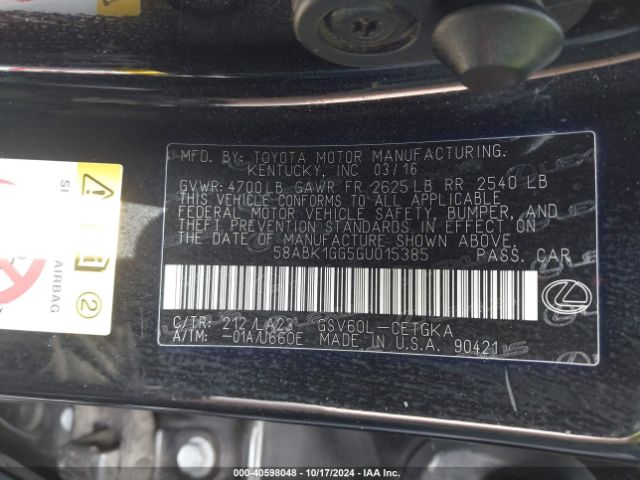 58ABK1GG5GU015385 Lexus ES 350