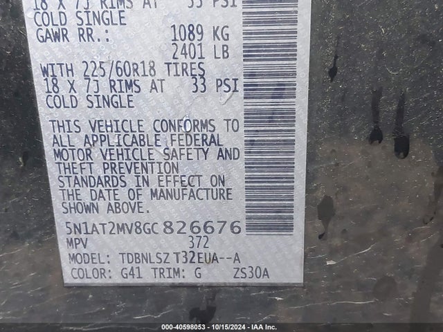 5N1AT2MV8GC826676 Nissan Rogue Sl
