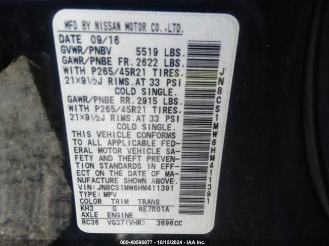 JN8CS1MW6HM411391 Infiniti QX70