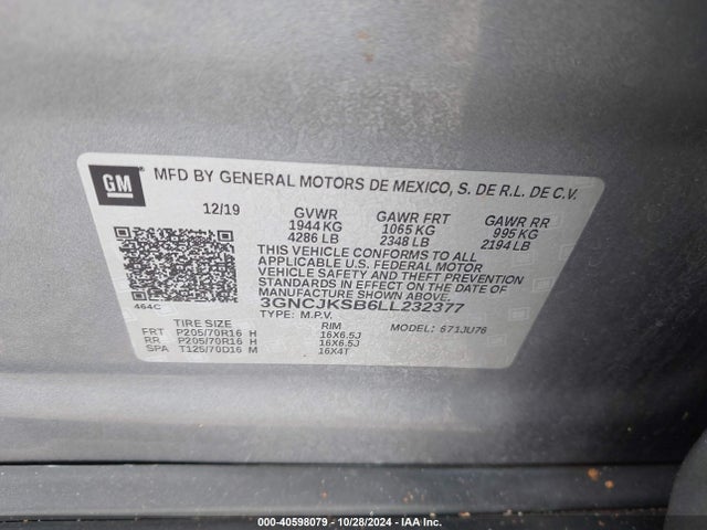 Chevrolet Trax Fwd Ls 2020 3GNCJKSB6LL232377 Image 9