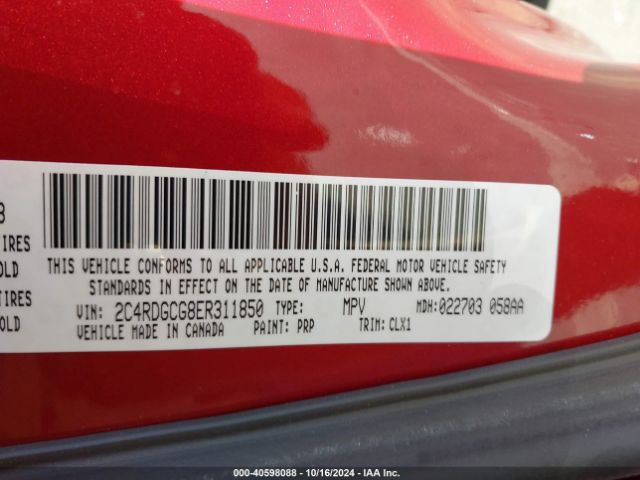 2C4RDGCG8ER311850 Dodge Grand Caravan Sxt 30th Anniversary