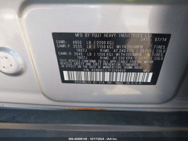 4S4BSELC7F3209454 Subaru Outback 3.6r Limited