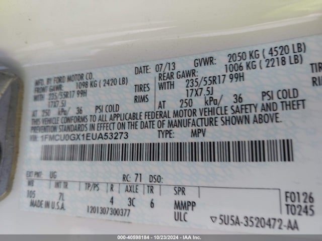 Ford ESCAPE SE 2014 1FMCU0GX1EUA53273 Image 9