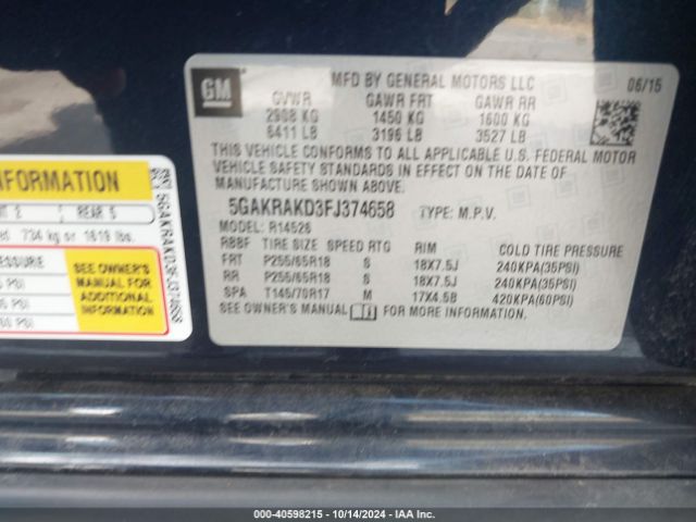 5GAKRAKD3FJ374658 Buick Enclave Convenience