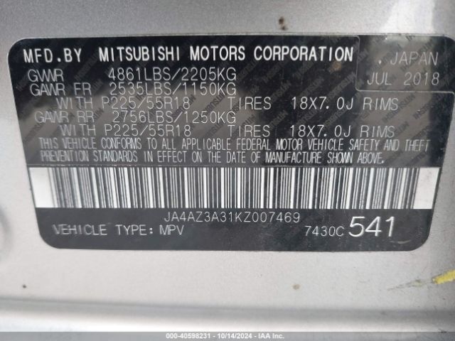 JA4AZ3A31KZ007469 Mitsubishi Outlander Es