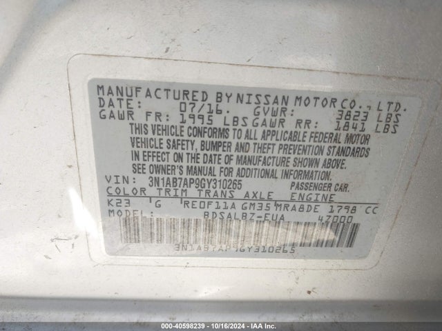Nissan SENTRA S 2016 3N1AB7AP9GY310265 Image 9