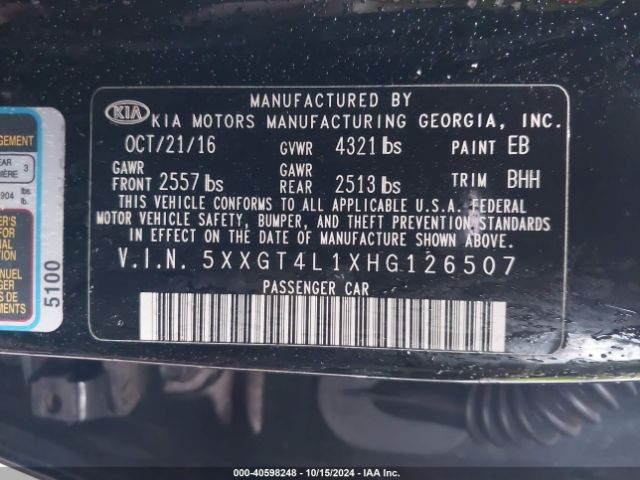 5XXGT4L1XHG126507 KIA Optima Lx Turbo